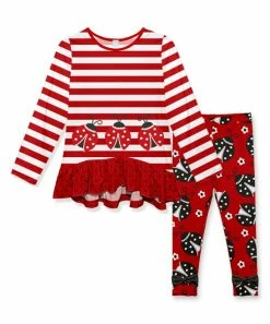 Best deal ๐งจ New ๐ Penelope Plumm Red Stripe Ladybug Ruffle-Hem Tunic & Red Bow-Accent Leggings ๐ ๐ฅฐ