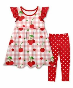 Best deal 👏 Best reviews of 😍 Penelope Plumm Pink & Red Checkerboard Cherry Angel-Sleeve 👗 👗 Dress & Red & White Heart Leggings 🌟 🎉