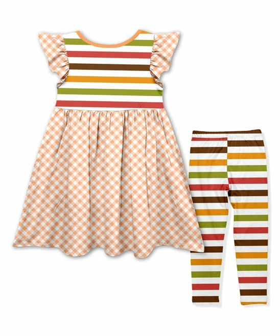 Wholesale โ๏ธ Best deal ๐ Penelope Plumm Orange Unicorn Angel-Sleeve ๐ ๐ Dress & Orange Stripe Leggings - Toddler & ๐ง Girls ๐งจ ๐ - Image 2