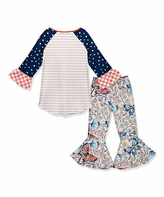 Best deal โ๏ธ Brand new ๐ Penelope Plumm Navy & Cream Stripe Butterfly Raglan Tunic & Flare Pants - Toddler & ๐ง Girls ๐ ๐ - Image 2
