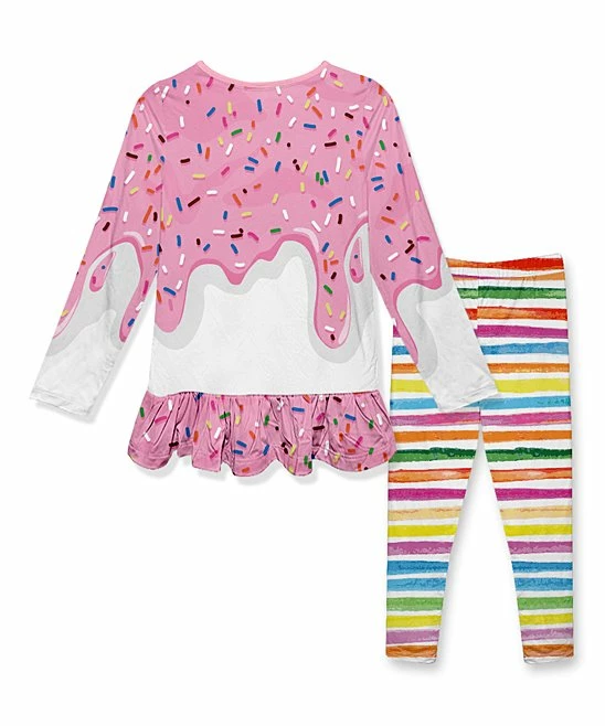 Budget ๐ Best deal ๐ฏ Penelope Plumm Pink & White ๐ฌ ๐ฌ Candy Ruffle-Accent Tunic & Yellow Stripe Leggings - Toddler & ๐ง Girls โค๏ธ ๐ - Image 2