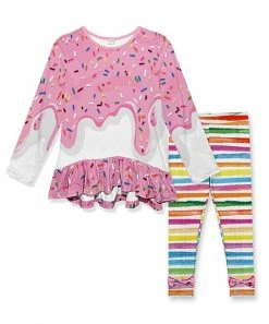 Budget ๐ Best deal ๐ฏ Penelope Plumm Pink & White ๐ฌ ๐ฌ Candy Ruffle-Accent Tunic & Yellow Stripe Leggings - Toddler & ๐ง Girls โค๏ธ ๐