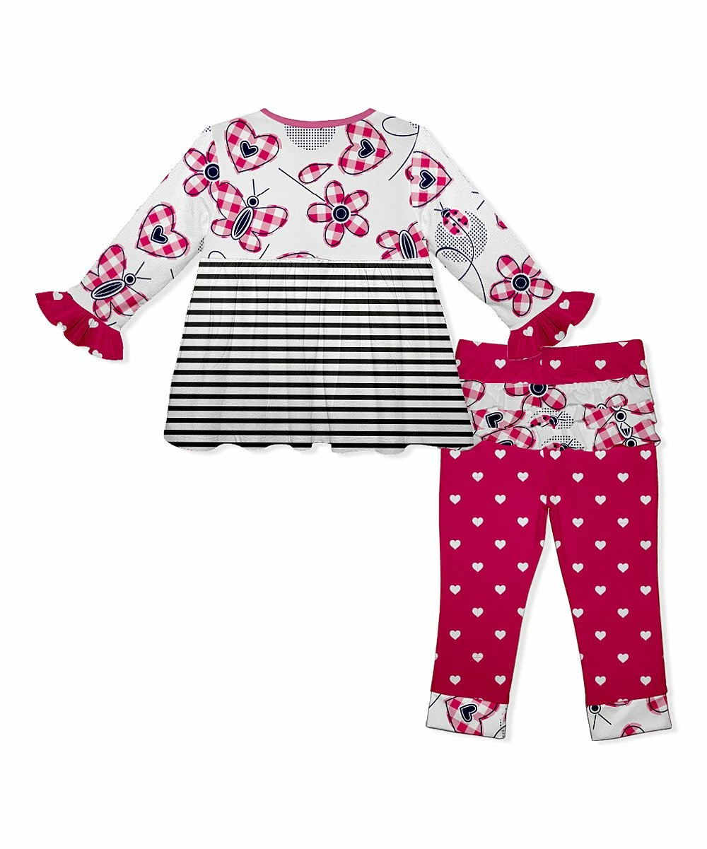 Wholesale โจ Best Sale โ๏ธ Penelope Plumm White & Black Stripe Floral Babydoll Tunic & Red Hearts Leggings - Infant & Toddler ๐ ๐ฅ - Image 2