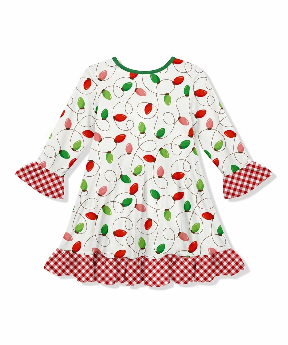 Deals ๐ฅฐ Best Sale ๐ Penelope Plumm White & Red String Lights Ruffle-Trim Shift ๐ ๐ Dress - ๐ง Girls ๐ ๐ฅฐ - Image 2