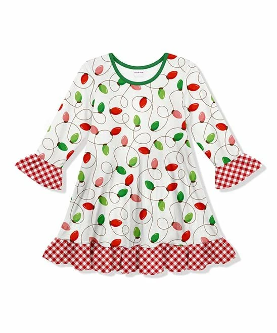 Deals ๐ฅฐ Best Sale ๐ Penelope Plumm White & Red String Lights Ruffle-Trim Shift ๐ ๐ Dress - ๐ง Girls ๐ ๐ฅฐ