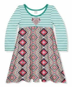 Wholesale 🤩 Brand new ⌛ Penelope Plumm Green & Red Stripe Geometric Floral A-Line 👗 👗 Dress - Toddler & 👧 Girls 🎁 💯
