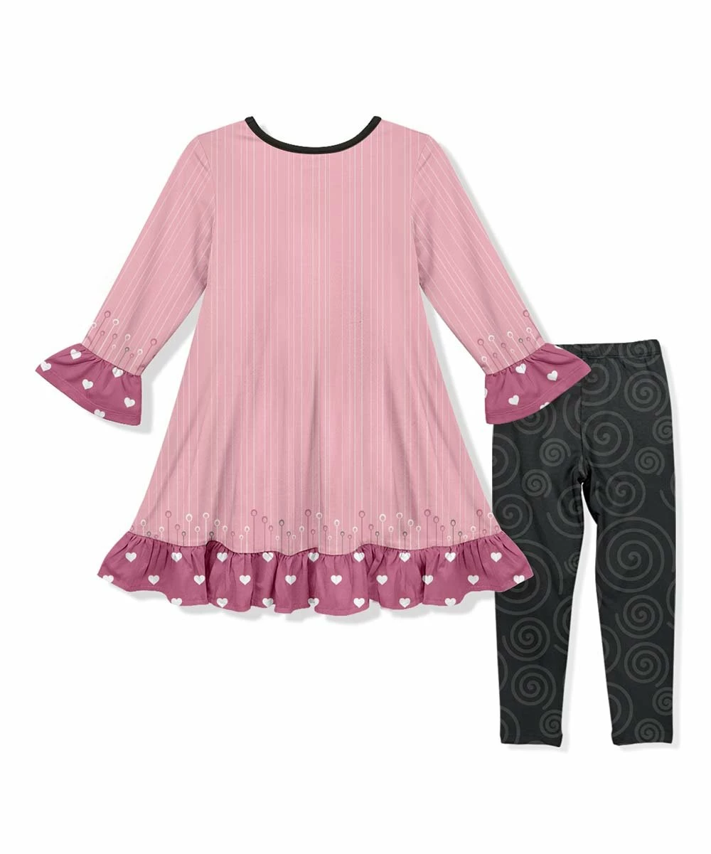 Best Sale โจ Cheap ๐งจ Penelope Plumm Pink Heart Cat Ruffle-Trim A-Line ๐ ๐ Dress & Dark Gray Spiral Pants - Toddler & ๐ง Girls ๐ ๐ - Image 2