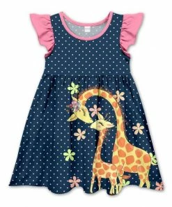 Coupon โจ Promo ๐ Penelope Plumm Navy & Pink Giraffe Polka Dot Angel-Sleeve ๐ ๐ Dress - Toddler & ๐ง Girls ๐ ๐
