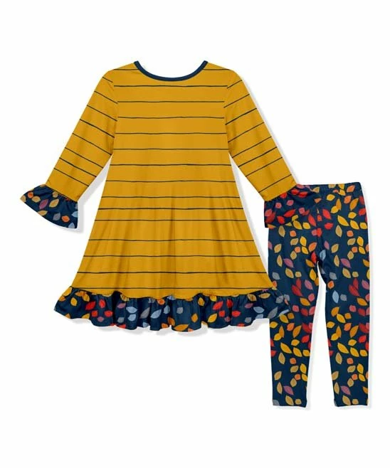 Flash Sale โค๏ธ Wholesale ๐ Penelope Plumm Yellow & Navy Leaf Heart Ruffle-Trim Shift ๐ ๐ Dress & Pants - Toddler & ๐ง Girls ๐ โ - Image 2