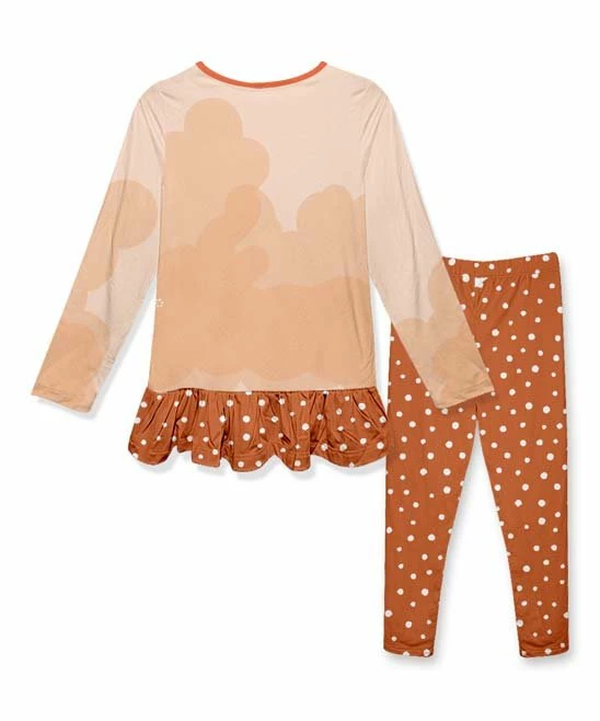 New 🥰 Hot Sale 🎁 Penelope Plumm Pink Horse Floral Ruffle Hi-Low Tunic & Orange Polka Dot Bow Pants - 👧 Girls 🌟 🥰 - Image 2