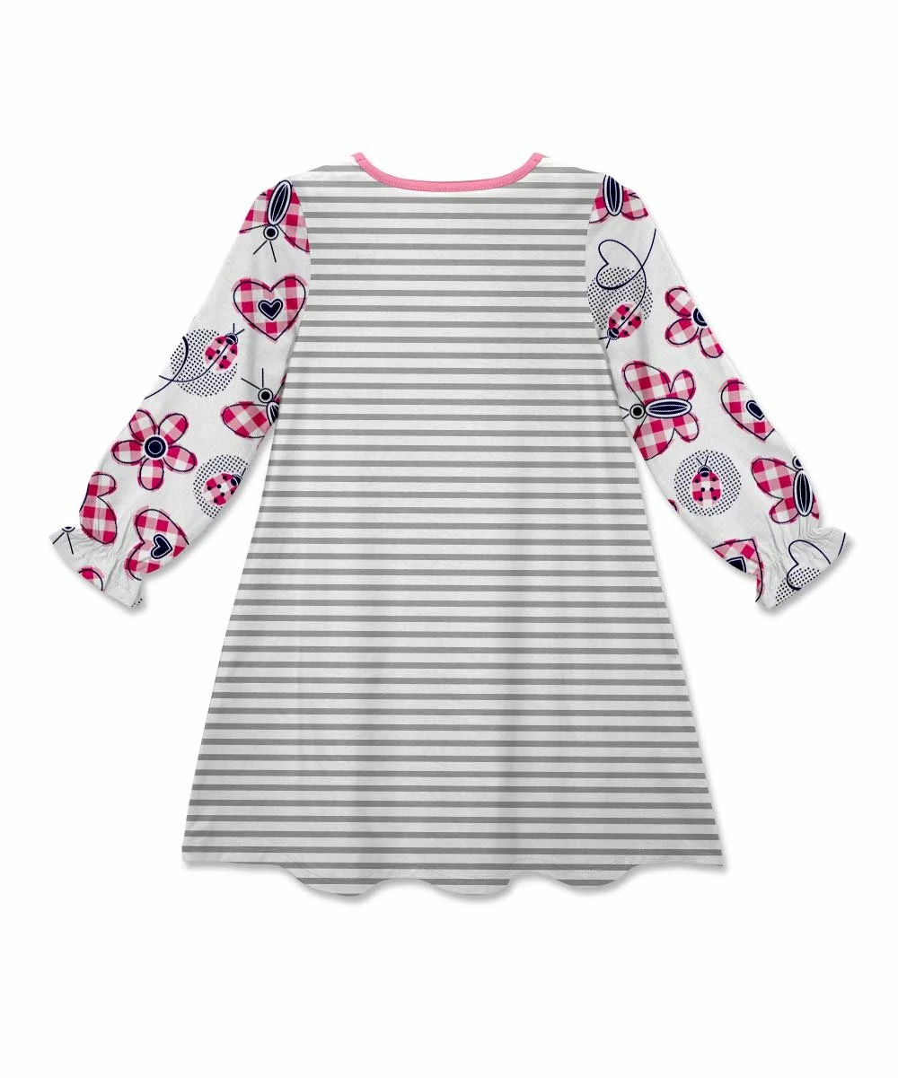 Promo โค๏ธ Coupon ๐ฅ Penelope Plumm Gray & Pink Stripe Floral Bishop-Sleeve Shift ๐ ๐ Dress - Toddler & ๐ง Girls ๐งจ ๐ - Image 2