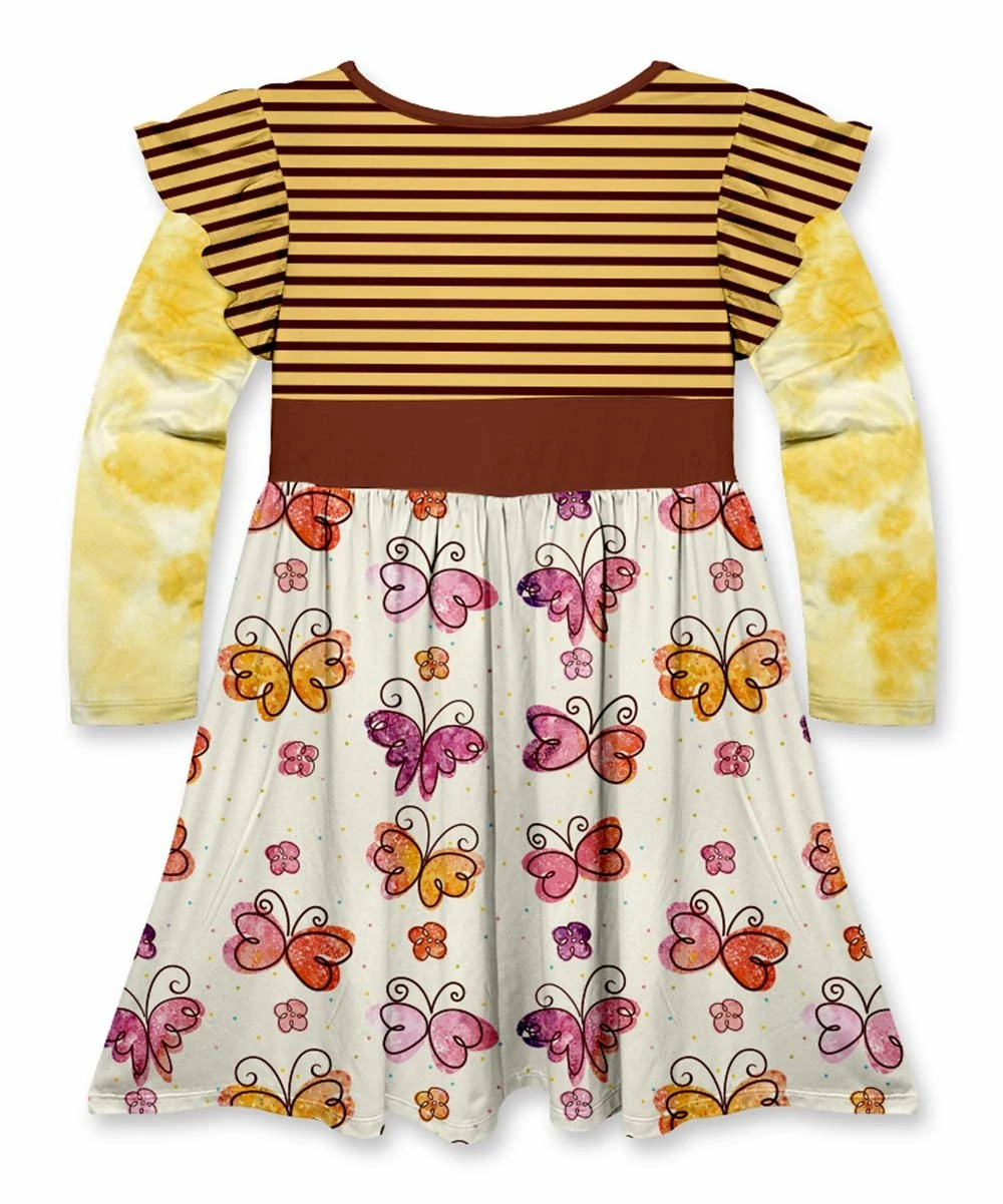 Best Sale 💯 Cheap 🥰 Penelope Plumm Yellow & White Stripe Butterfly Bow Flutter-Sleeve 👗 👗 Dress - Toddler & 👧 Girls 😉 😍 - Image 2