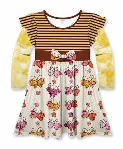 Best Sale 💯 Cheap 🥰 Penelope Plumm Yellow & White Stripe Butterfly Bow Flutter-Sleeve 👗 👗 Dress - Toddler & 👧 Girls 😉 😍