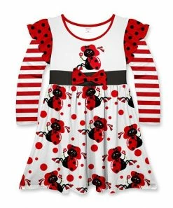 Cheapest โ Outlet โค๏ธ Penelope Plumm White & Red Stripe Ladybug Bow Flutter-Sleeve ๐ ๐ Dress - Toddler & ๐ง Girls โญ ๐ฅ