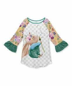 Brand new ❤️ Best reviews of 😀 Penelope Plumm White & Gray Checkerboard Rabbit Ruffle Raglan Tunic - Toddler & 👧 Girls 😀 ⌛