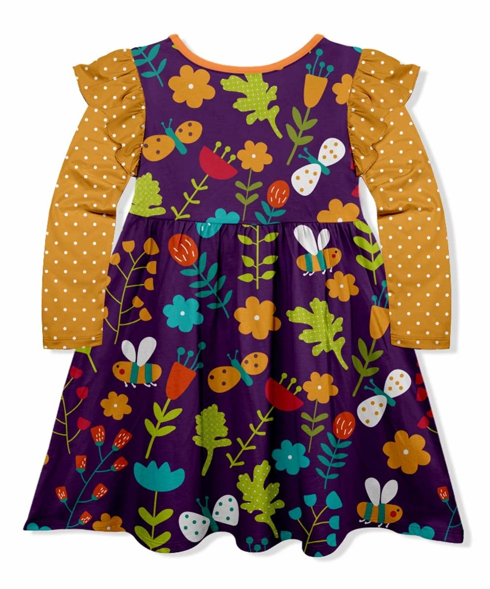 Brand new ๐ Best reviews of ๐ฏ Penelope Plumm Dark Purple & Golden Floral Butterfly Ruffle Angel-Sleeve ๐ ๐ Dress - Toddler & ๐ง Girls ๐ ๐ - Image 2