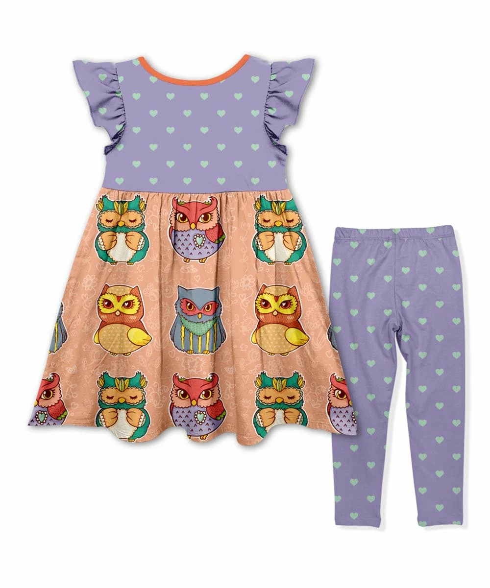Best Pirce โ Top 10 ๐คฉ Penelope Plumm Purple & Mint Heart Owls Angel-Sleeve ๐ ๐ Dress & Hearts Leggings โ โ๏ธ - Image 2