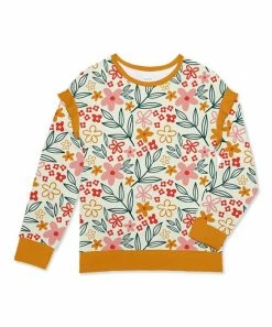 Best Sale 🛒 New 🎉 Penelope Plumm Orange & Ecru Floral Ruffle-Accent Sweater - Toddler & 👧 Girls 🧨 😀