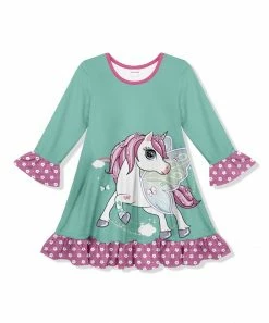 Best deal βοΈ Cheapest π Penelope Plumm Hot Pink & Mint Floral Unicorn Ruffle-Trim Shift π π Dress - Toddler & π§ Girls βοΈ π