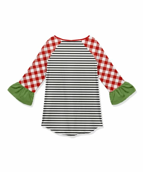 Best deal ๐ Brand new ๐ Penelope Plumm Red & Black Checkerboard & Stripe Santa Ruffle Raglan Tunic - ๐ง Girls ๐ โ๏ธ - Image 2