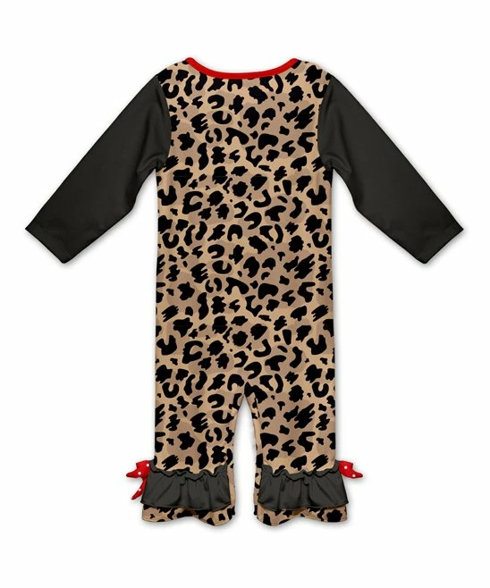 Coupon ❤️ Outlet 👏 Penelope Plumm Black Leopard Santa Ruffle-Hem Playsuit - Infant 🛒 🌟 - Image 2