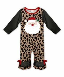 Coupon โค๏ธ Outlet ๐ Penelope Plumm Black Leopard Santa Ruffle-Hem Playsuit - Infant ๐ ๐