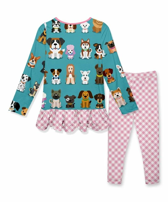 Budget ๐ฏ Flash Sale ๐ Penelope Plumm Turquoise ๐ถ ๐ Dogs Ruffle Tunic & Pink Gingham Bow Leggings - Toddler & ๐ง Girls ๐งจ โค๏ธ - Image 2