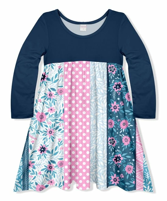 Deals ✔️ Promo 🎁 Penelope Plumm Dark Navy & Pink Floral Babydoll 👗 👗 Dress - Toddler & 👧 Girls ✨ 💯