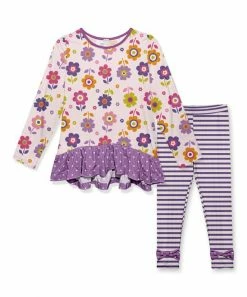 Best reviews of 🛒 Promo 🔥 Penelope Plumm Misty Pink Floral Ruffle Tunic & Mauve Stripe Bow Leggings - Toddler & 👧 Girls ⭐ 😍