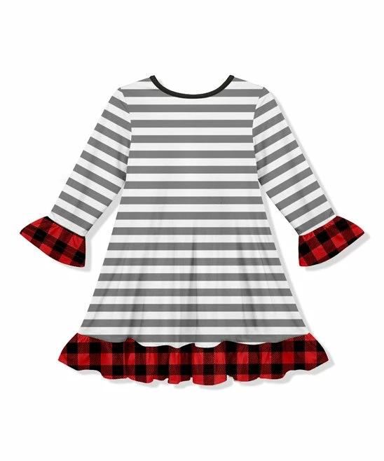 Brand new ๐ Best reviews of ๐ Penelope Plumm Gray Stripe Tree & Truck Ruffle-Hem A-Line ๐ ๐ Dress - ๐ง Girls โจ ๐คฉ - Image 2