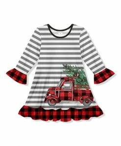 Brand new π Best reviews of π Penelope Plumm Gray Stripe Tree & Truck Ruffle-Hem A-Line π π Dress - π§ Girls β¨ π€©