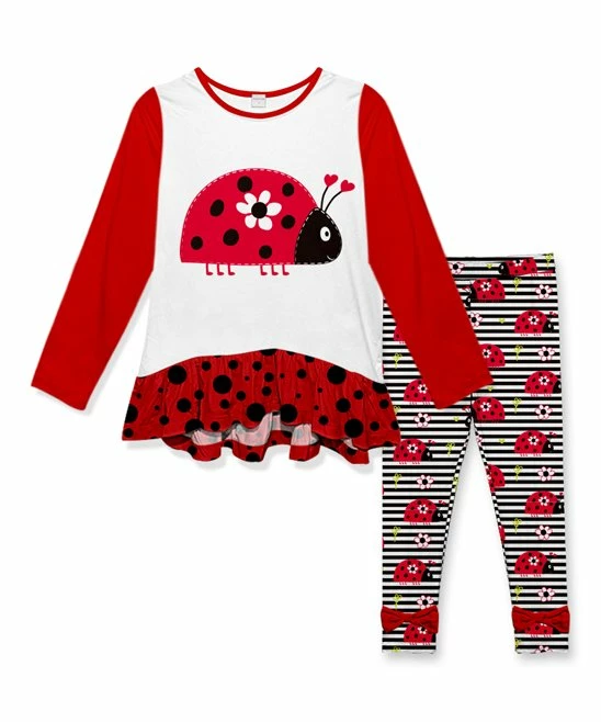 Cheapest โ๏ธ Discount ๐ Penelope Plumm Red & White Ladybug Dot Tunic & Black Stripe Ladybug Bow Leggings - Toddler & ๐ง Girls ๐ฏ ๐