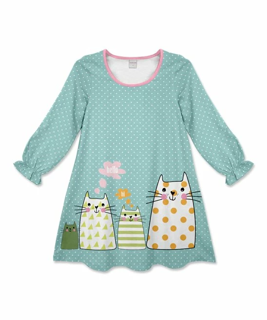 Best Pirce โ๏ธ Cheapest โจ Penelope Plumm Sea Green Pin Dot Cats Bishop-Sleeve Shift ๐ ๐ Dress - Toddler & ๐ง Girls ๐คฉ ๐