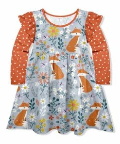 Cheapest ๐ Coupon ๐ Penelope Plumm Orange & Light Steel Blue Dot Floral Fox Ruffle-Sleeve ๐ ๐ Dress - ๐ง Girls ๐ ๐ฅ