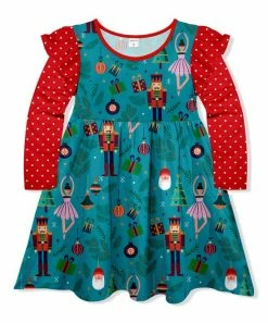 Best Sale ✔️ Hot Sale 👍 Penelope Plumm Red & Dark Cyan Nutcracker Ballerina Ruffle-Sleeve 👗 👗 Dress - 👧 Girls ❤️ 🧨