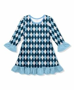 Buy ๐ Wholesale ๐ Penelope Plumm White & Navy Argyle Ruffle-Trim Shift ๐ ๐ Dress - Toddler & ๐ง Girls โ ๐