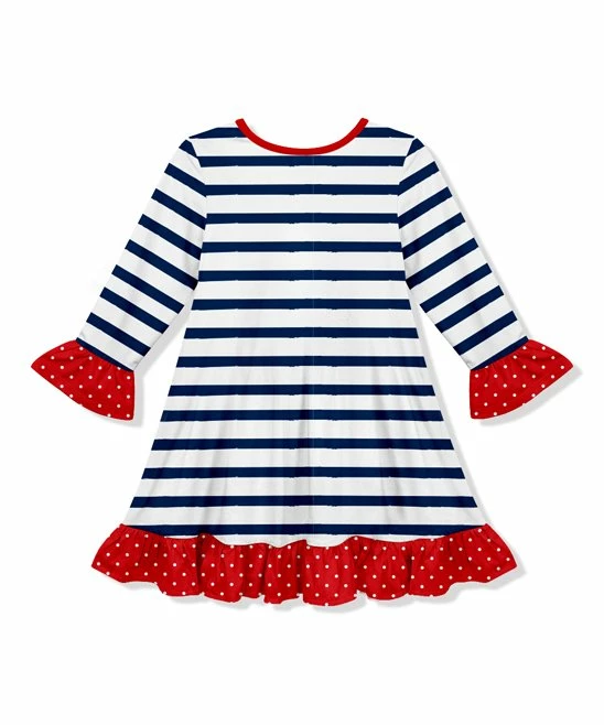New ๐ฅ Cheapest ๐ Penelope Plumm Navy Stripe & Red Dot Bear Ruffle-Trim Shift ๐ ๐ Dress - Toddler & ๐ง Girls ๐ โ - Image 2
