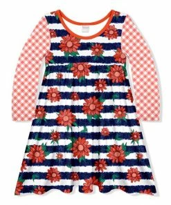 Best deal ๐ New ๐ Penelope Plumm Orange & Navy Gingham Stripe Floral Babydoll ๐ ๐ Dress - Toddler & ๐ง Girls ๐ โจ