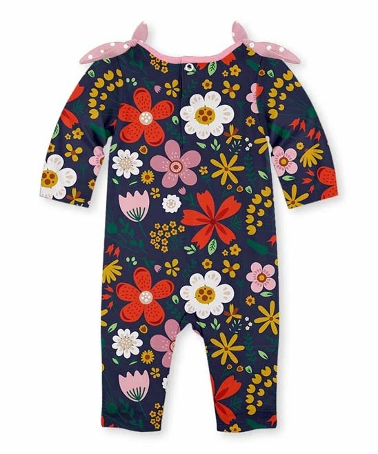 Cheapest โ Deals ๐คฉ Penelope Plumm Navy Floral Knot-Shoulder Playsuit - Infant & Toddler ๐ ๐ - Image 2