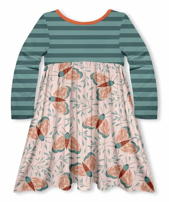 Cheap ๐ Discount โจ Penelope Plumm Green & Tan Stripe Floral Butterfly Babydoll ๐ ๐ Dress - Toddler & ๐ง Girls โจ ๐ - Image 2