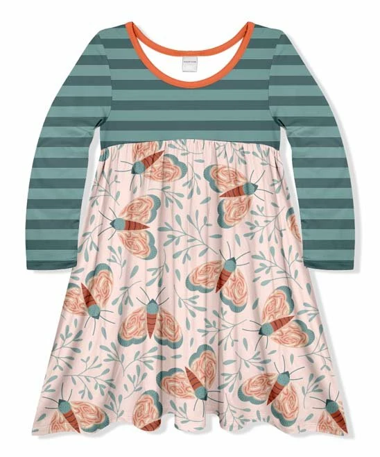 Cheap ๐ Discount โจ Penelope Plumm Green & Tan Stripe Floral Butterfly Babydoll ๐ ๐ Dress - Toddler & ๐ง Girls โจ ๐
