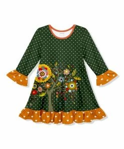 Outlet 🎁 Brand new 😀 Penelope Plumm Peacock Green Heart Floral Tree Ruffle-Trim Shift 👗 👗 Dress - Toddler & 👧 Girls 🎉 ⭐