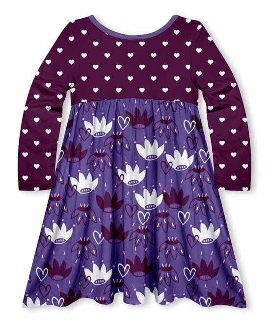 Cheap ✨ Outlet 😉 Penelope Plumm Dark Purple Heart Floral Babydoll 👗 👗 Dress - Toddler & 👧 Girls 😉 ✨ - Image 2
