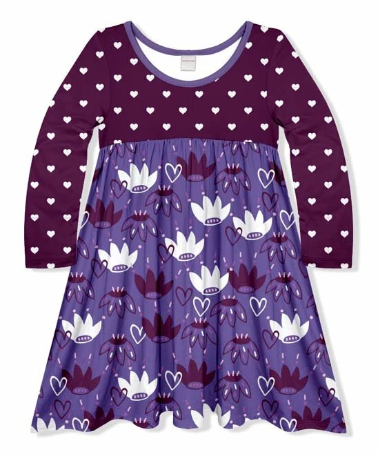 Cheap ✨ Outlet 😉 Penelope Plumm Dark Purple Heart Floral Babydoll 👗 👗 Dress - Toddler & 👧 Girls 😉 ✨