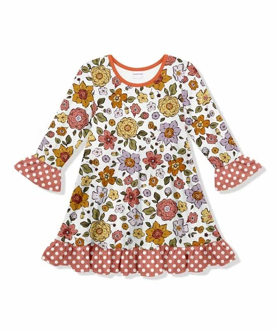 Best reviews of ๐ Budget ๐ Penelope Plumm White & Orange Dot Floral Ruffle-Trim Shift ๐ ๐ Dress - Toddler & ๐ง Girls ๐ฅ ๐ฅ