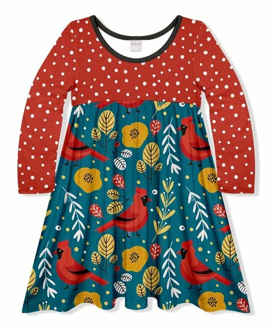 Cheap ๐ Discount ๐ Penelope Plumm Red & Dark Blue Polka Dot Bird Babydoll ๐ ๐ Dress - Toddler & ๐ง Girls ๐ ๐