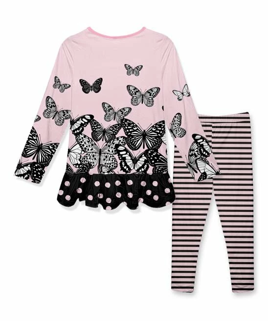 Best Sale ๐งจ Outlet ๐ Penelope Plumm Pink Butterfly Long-Sleeve Tunic & Stripe Bow-Accent Leggings - Toddler & ๐ง Girls ๐งจ ๐ - Image 2