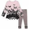 Best Sale 🧨 Outlet 🛒 Penelope Plumm Pink Butterfly Long-Sleeve Tunic & Stripe Bow-Accent Leggings - Toddler & 👧 Girls 🧨 🛒