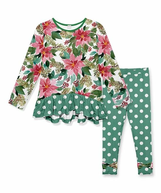 Discount โจ Buy ๐ฏ Penelope Plumm White & Green Floral Long-Sleeve Tunic & Dots Bow-Accent Leggings - Toddler & ๐ง Girls โค๏ธ โ๏ธ
