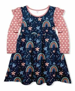 Best reviews of 👍 Flash Sale 😉 Penelope Plumm Pink & Navy Rainbow Floral Ruffle Long-Sleeve A-Line 👗 👗 Dress - Toddler & 👧 Girls 🔥 🤩